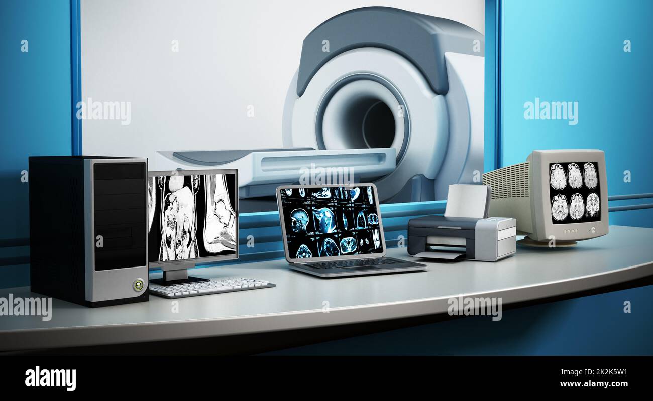 Magnetresonanztomographie-MRT-Gerät und Computersysteme Stockfoto