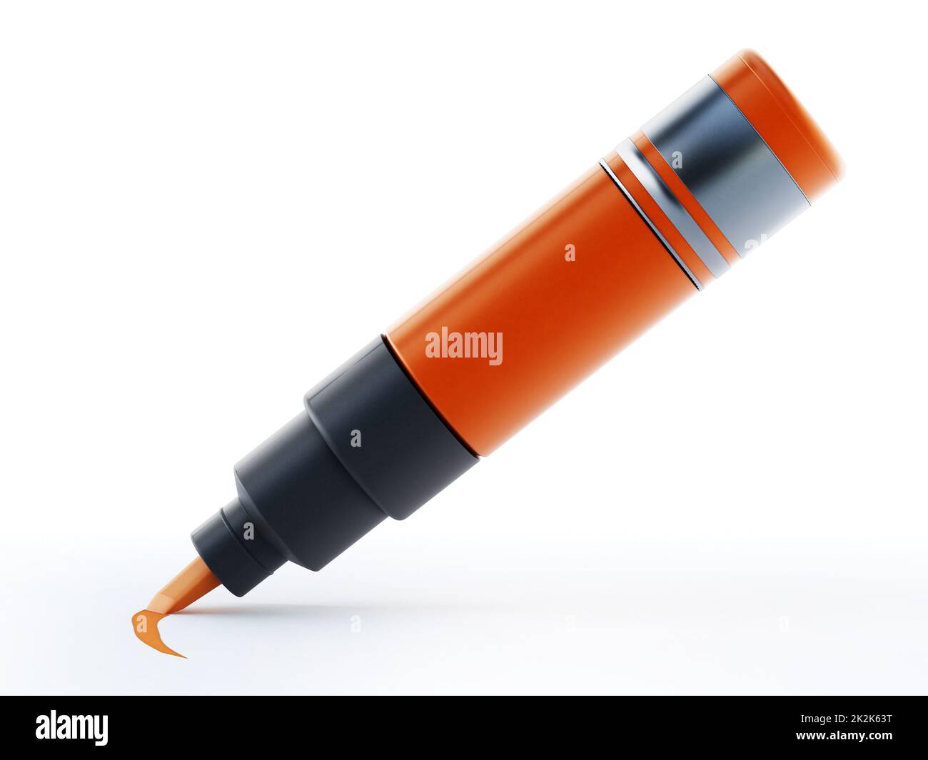 Orangefarbener Markierstift isoliert auf weißem Hintergrund. 3D Abbildung Stockfoto