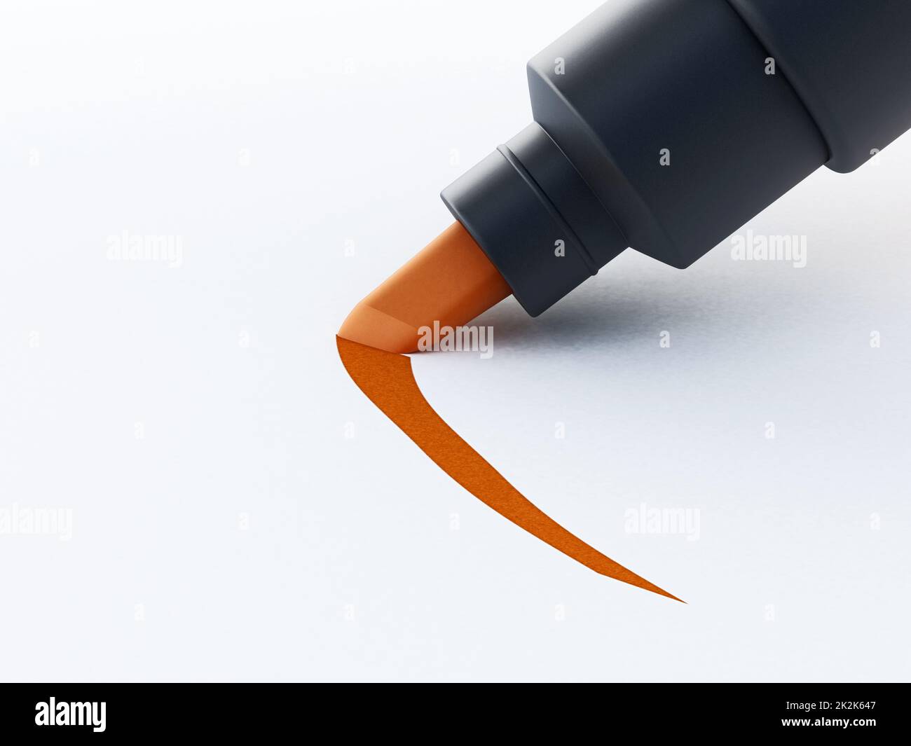 Orangefarbener Markierstift isoliert auf weißem Hintergrund. 3D Abbildung Stockfoto