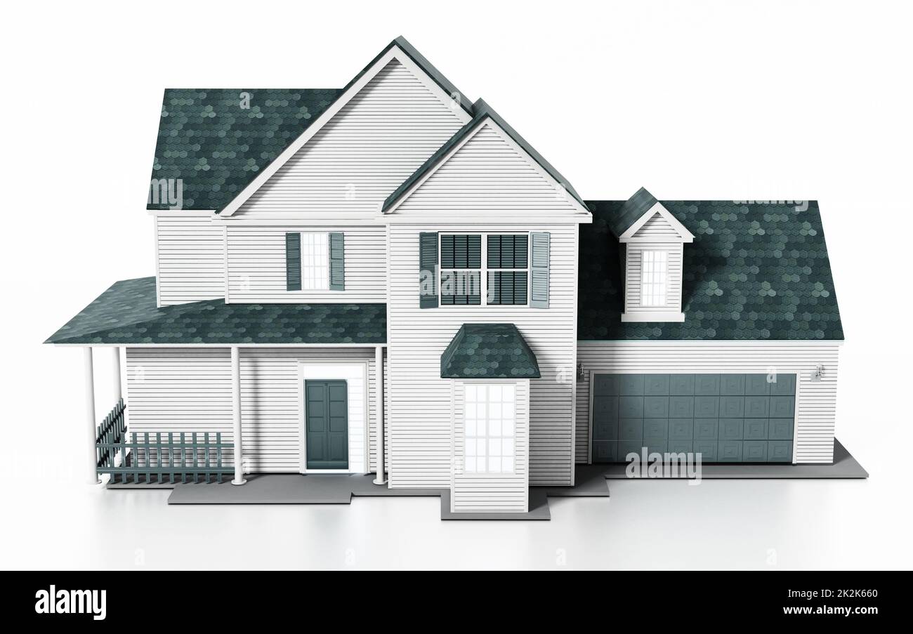 Luxuriöses modernes Haus, isoliert auf weißem Hintergrund. 3D Abbildung Stockfoto