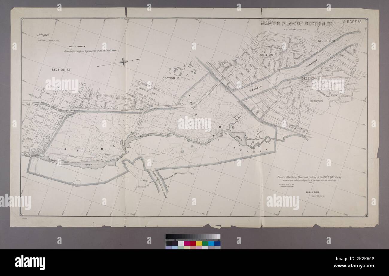 New York (New York). Topographisches Büro. Kartografisch, Karten. 1892 - 1895. Lionel Pincus und Princess Firyal Map Division. Bronx (New York, New York) Karte oder Plan von Abschnitt 28. Begrenzt durch Southern Boulevard, E. 200. Street, Jerome Avenue, Gun Hill Road und Webster Avenue. Abschnitt 28 der letzten Karten und Profile, der Stationen 23. und 24.. Stockfoto