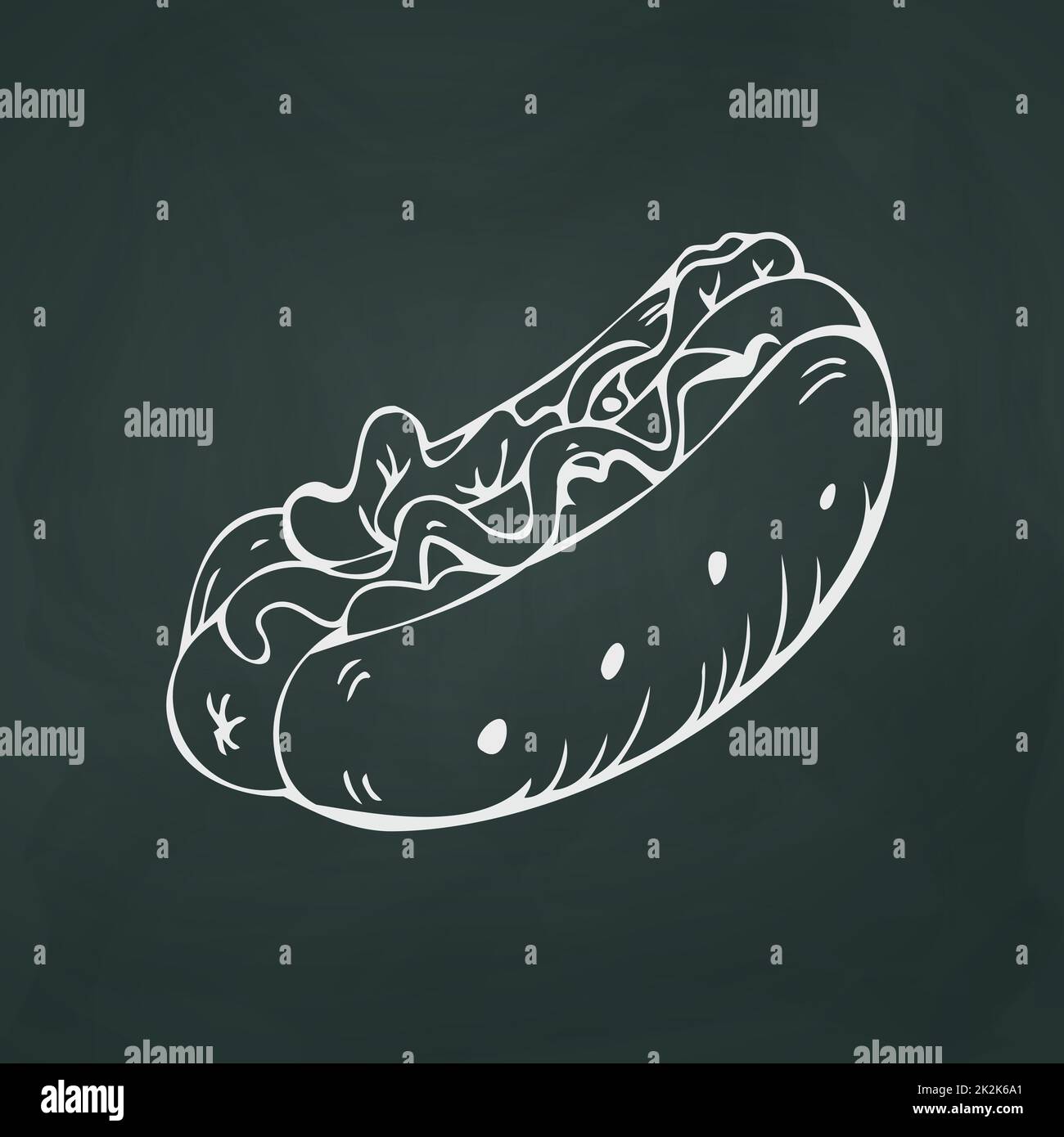 Amerikanischer Hot Dog, dünne weiße Linien auf einem dunklen texturellen Hintergrund - Vektor Stockfoto