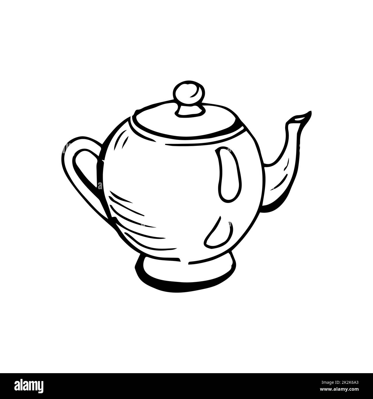 Kleine Teekanne mit dünnen schwarzen Linien auf weißem Hintergrund – Vektor Stockfoto