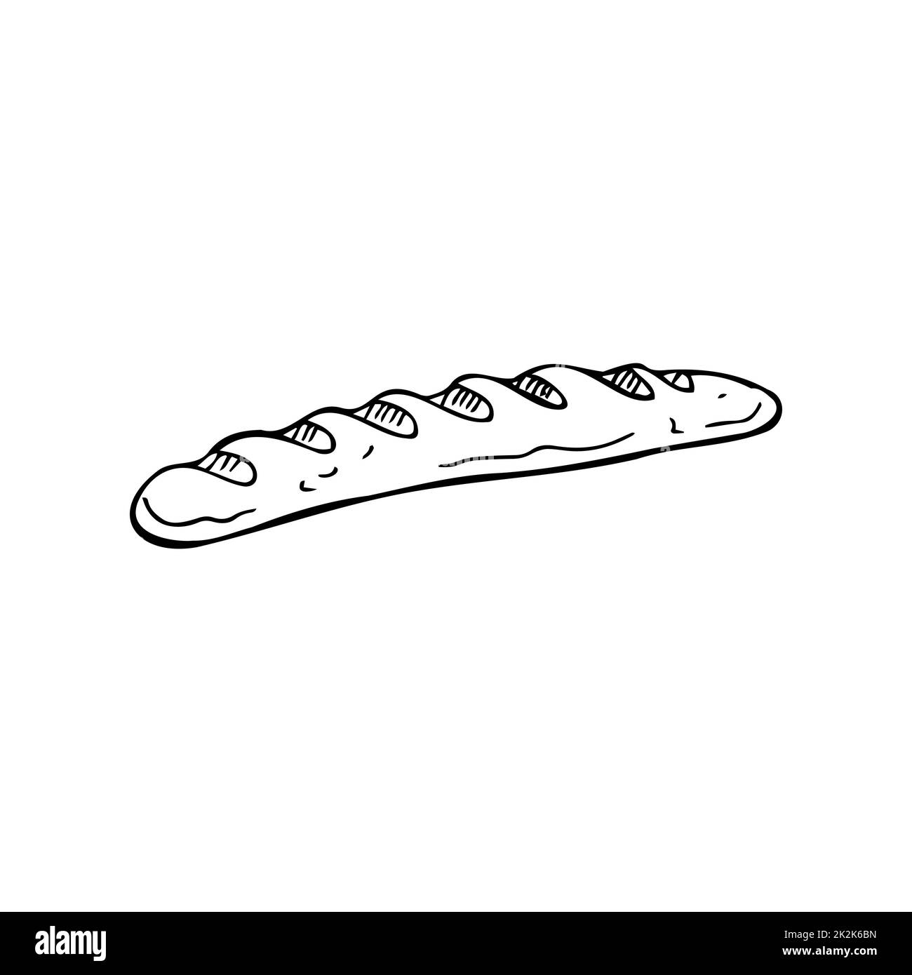 Brot französisches Baguette dünne schwarze Linien auf weißem Hintergrund - Vektor Stockfoto