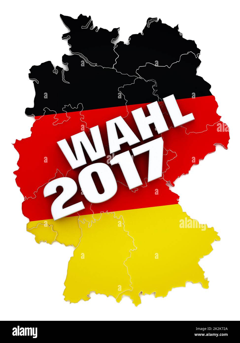 Wahl 2017-Text auf deutscher Karte strukturiert mit deutscher Flagge. 3D Abbildung Stockfoto