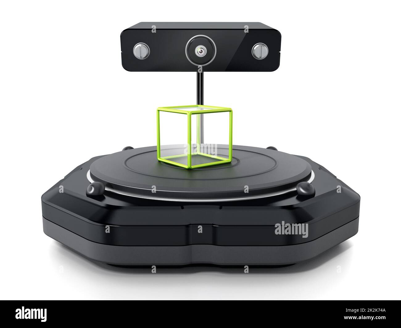 Fiktiver 3D-Scanner isoliert auf weißem Hintergrund. 3D Abbildung Stockfoto