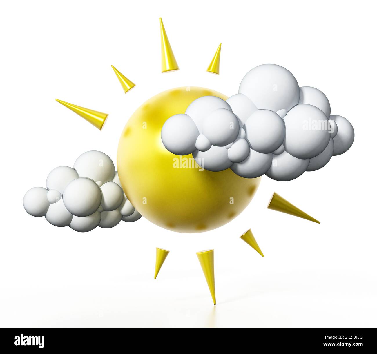 Sonne- und Wolkensymbole isoliert auf weißem Hintergrund. 3D Abbildung Stockfoto