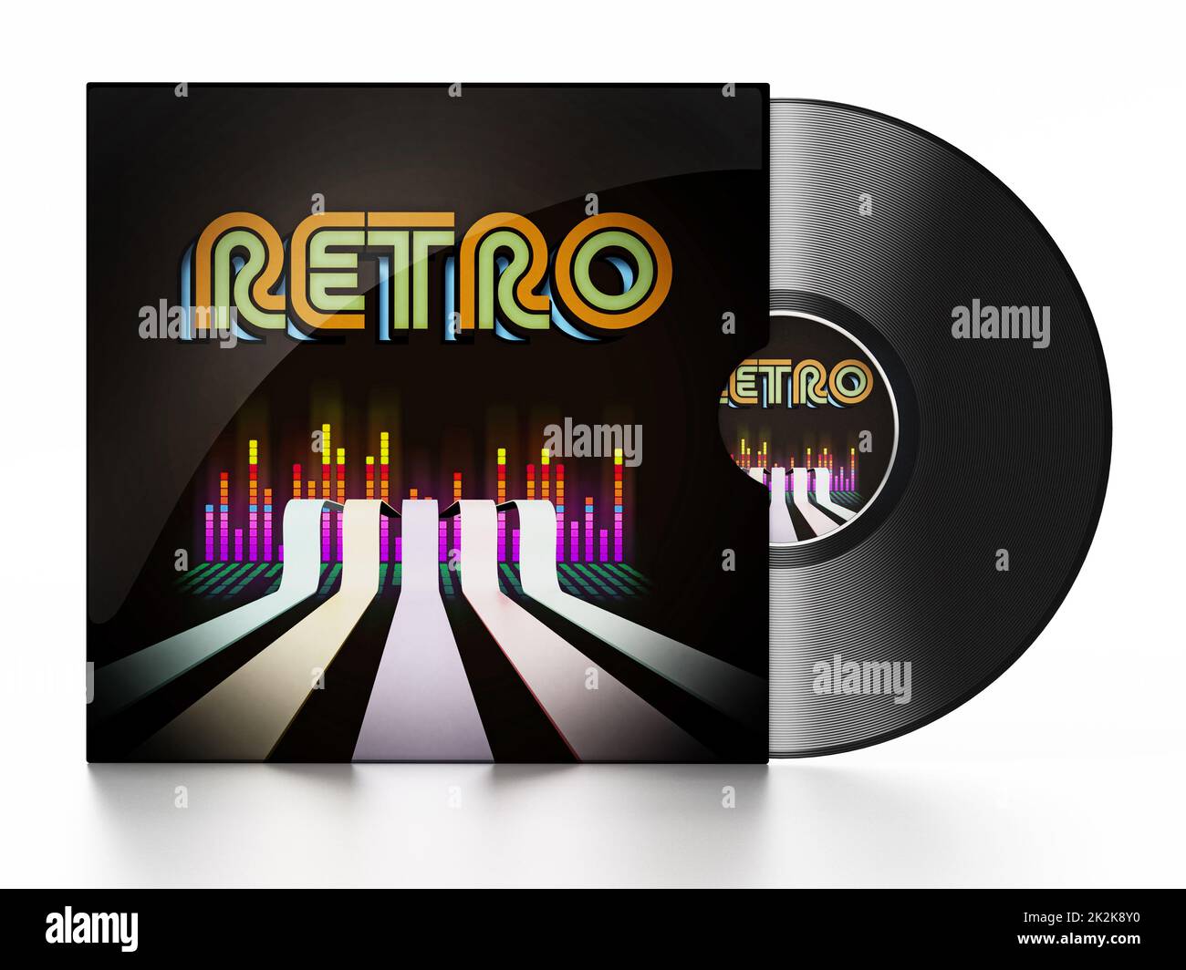 Klassische Vinylplatte isoliert auf weißem Hintergrund. 3D Abbildung Stockfoto