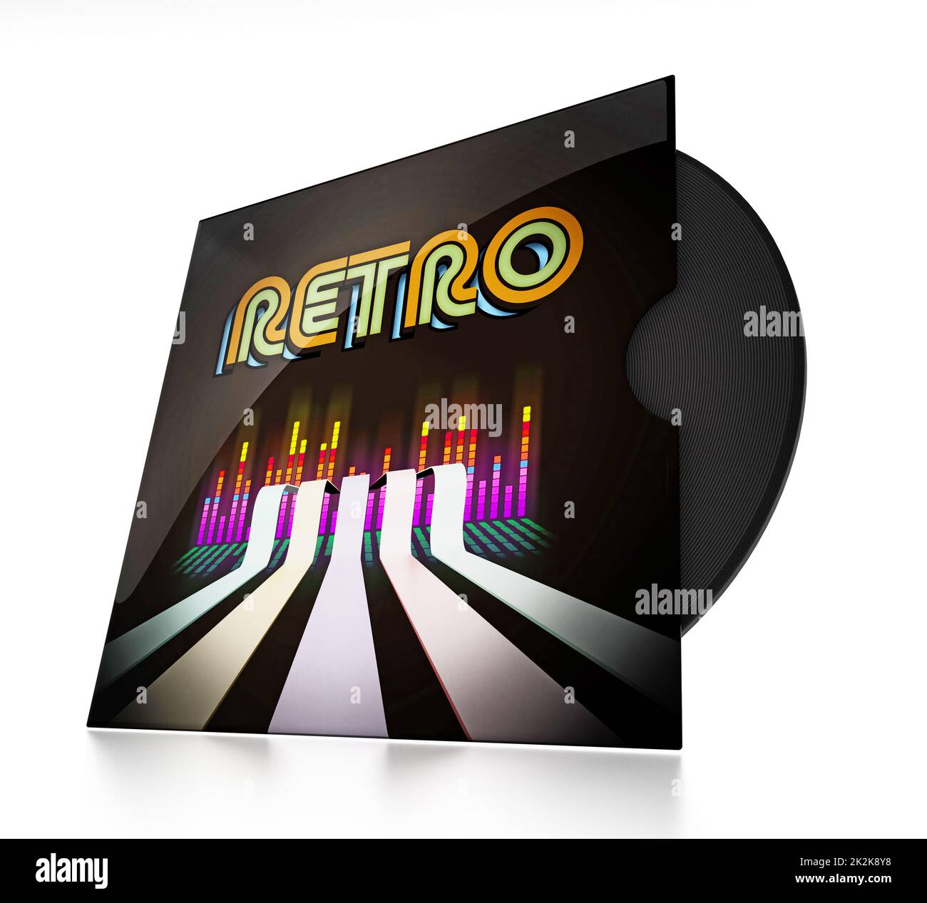 Klassische Vinylplatte isoliert auf weißem Hintergrund. 3D Abbildung Stockfoto