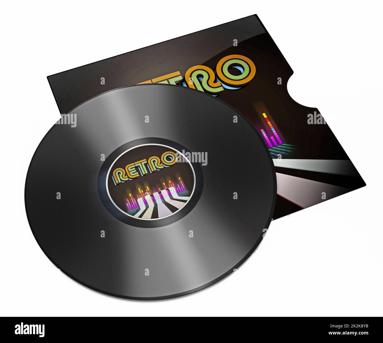 Klassische Vinylplatte isoliert auf weißem Hintergrund. 3D Abbildung Stockfoto