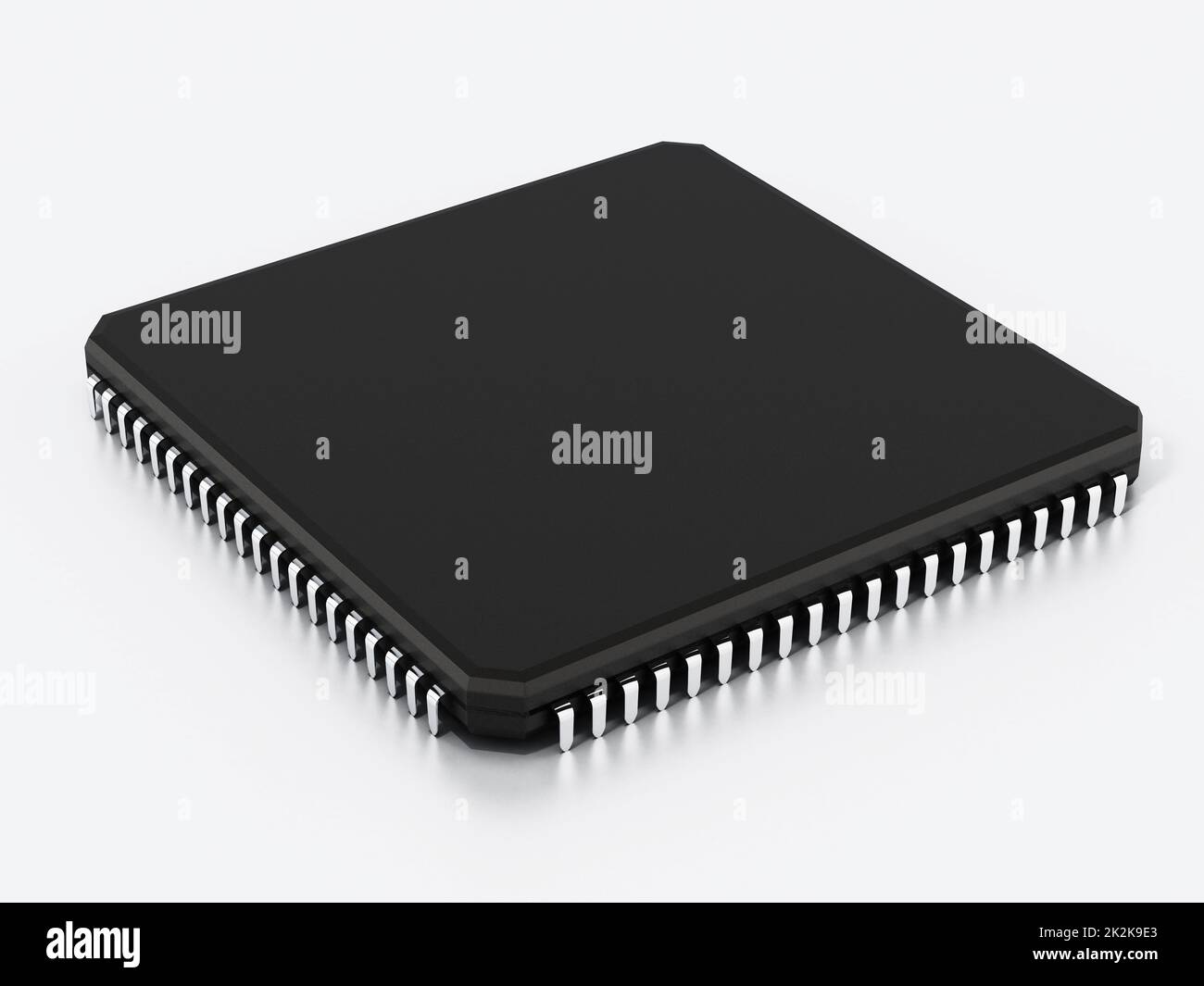 Schwarzer Computer-Mikrochip isoliert auf weißem Hintergrund. 3D Abbildung Stockfoto