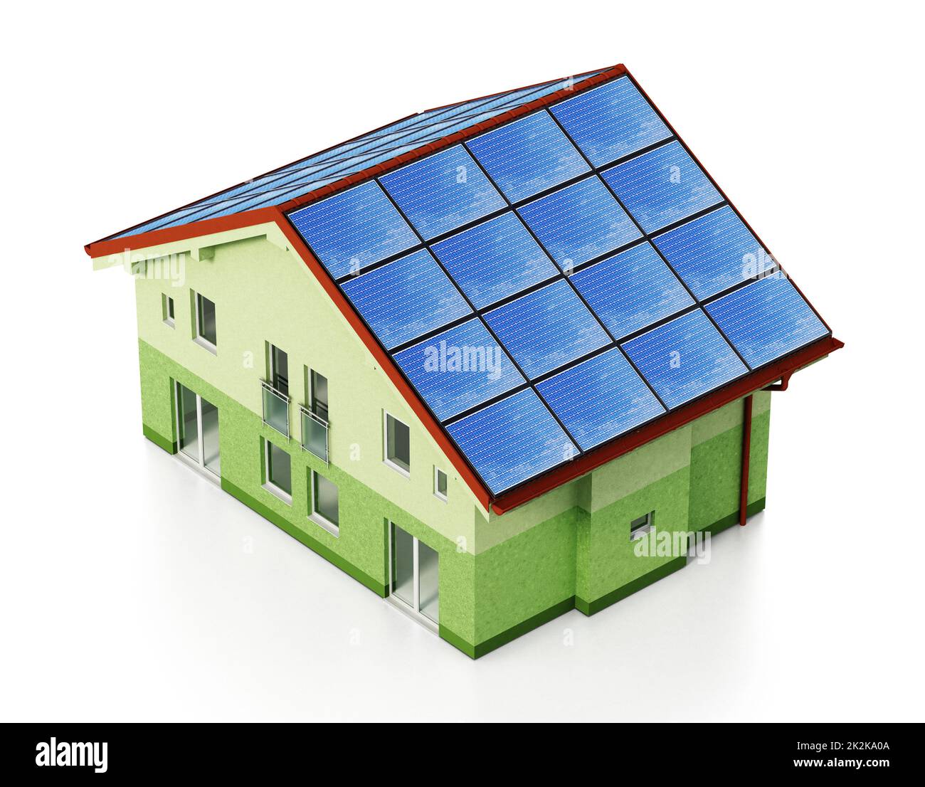 Auf dem Hausdach installierte Solarpaneele 3D Abbildung Stockfoto