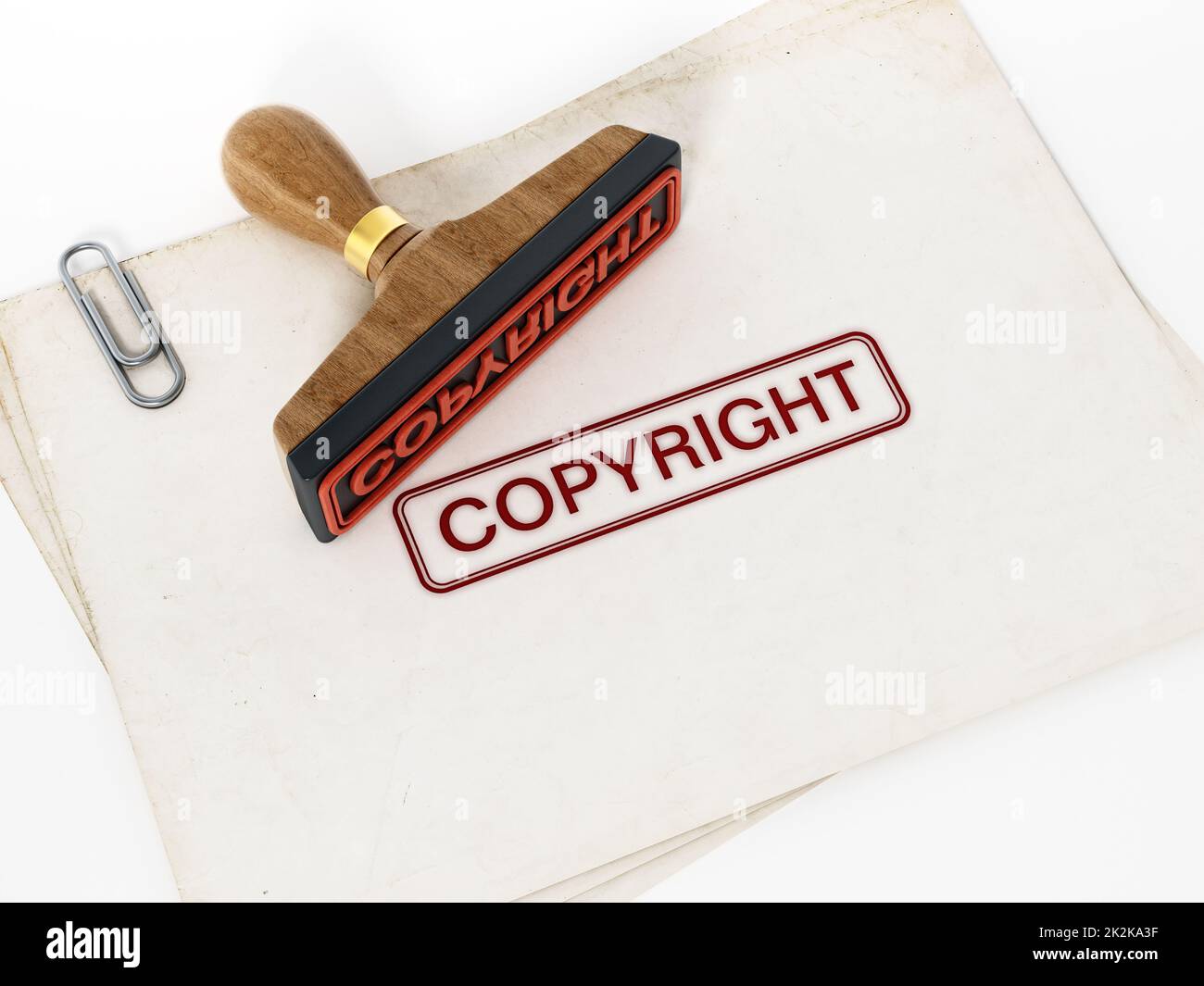 Urheberrechtsstempel auf Dokumenten. 3D Abbildung Stockfoto