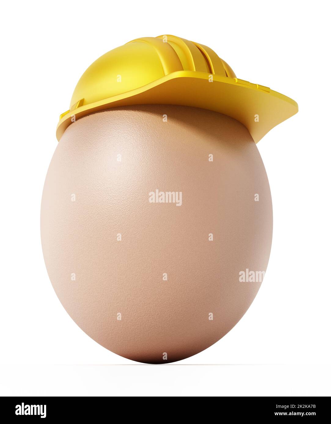 Braunes Ei mit gelbem Schutzhelm. 3D Abbildung Stockfoto