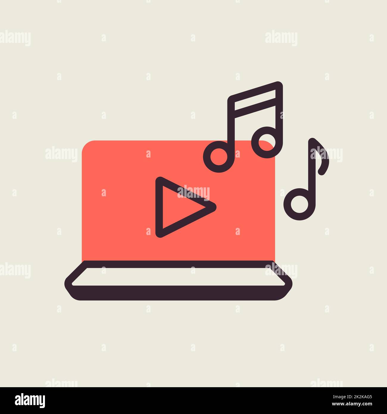 Vektorsymbol zum Anhören von Musik auf dem Notebook Stockfoto