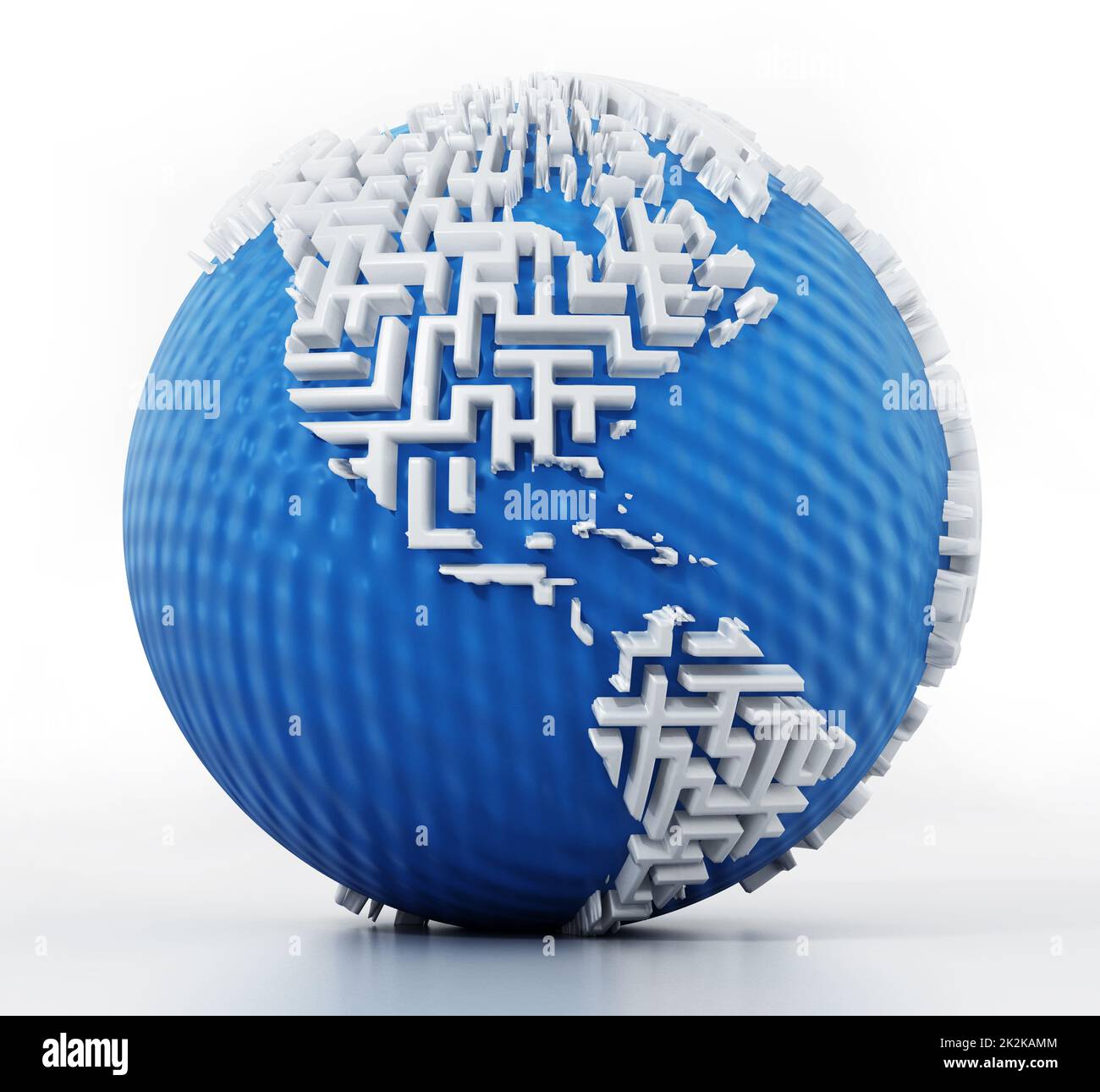 Erdkugel mit Labyrinth-Wänden als Kontinente. 3D Abbildung Stockfoto