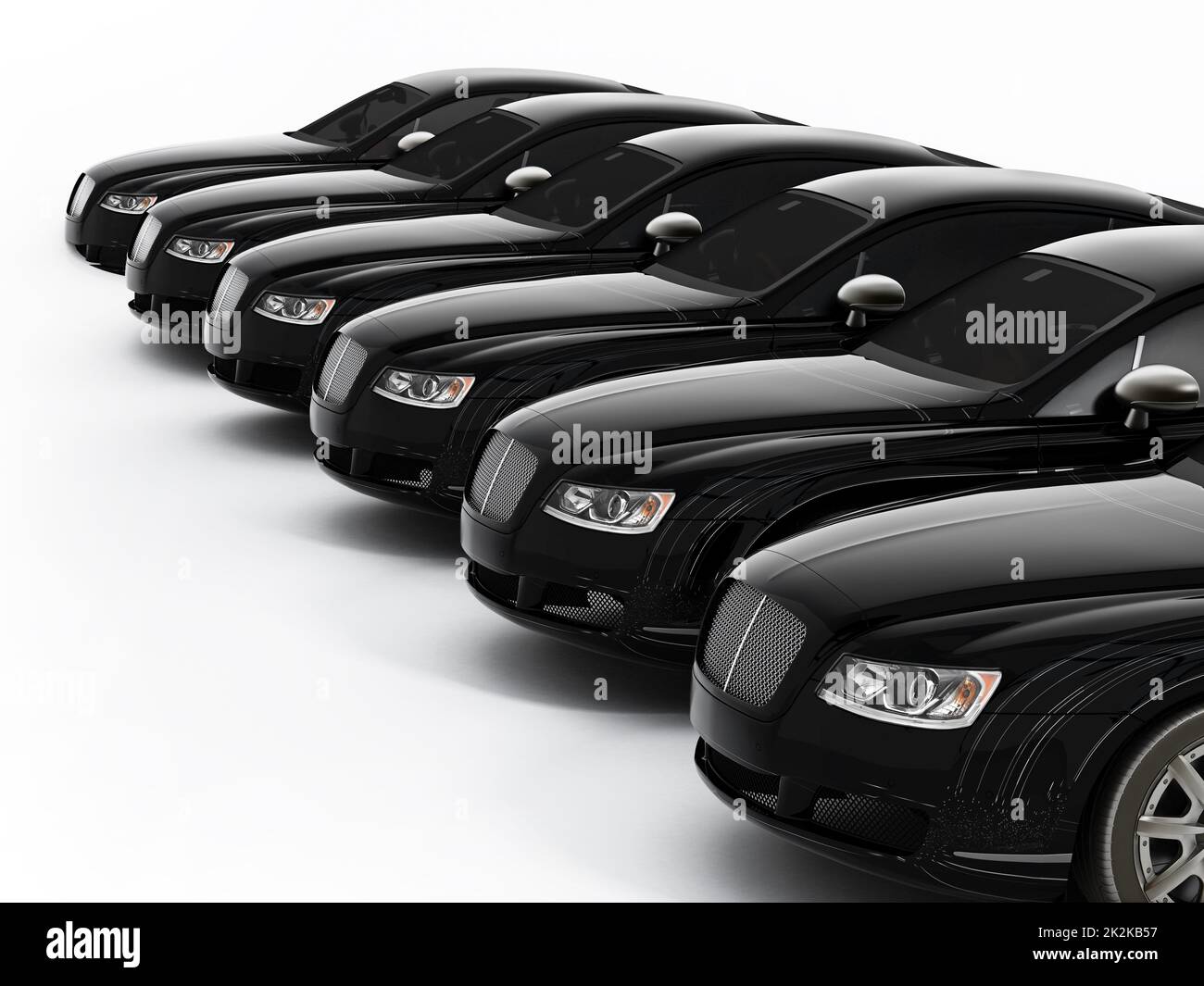 Luxuswagen-Flotte mit generischem Brandless-Design. 3D Abbildung Stockfoto