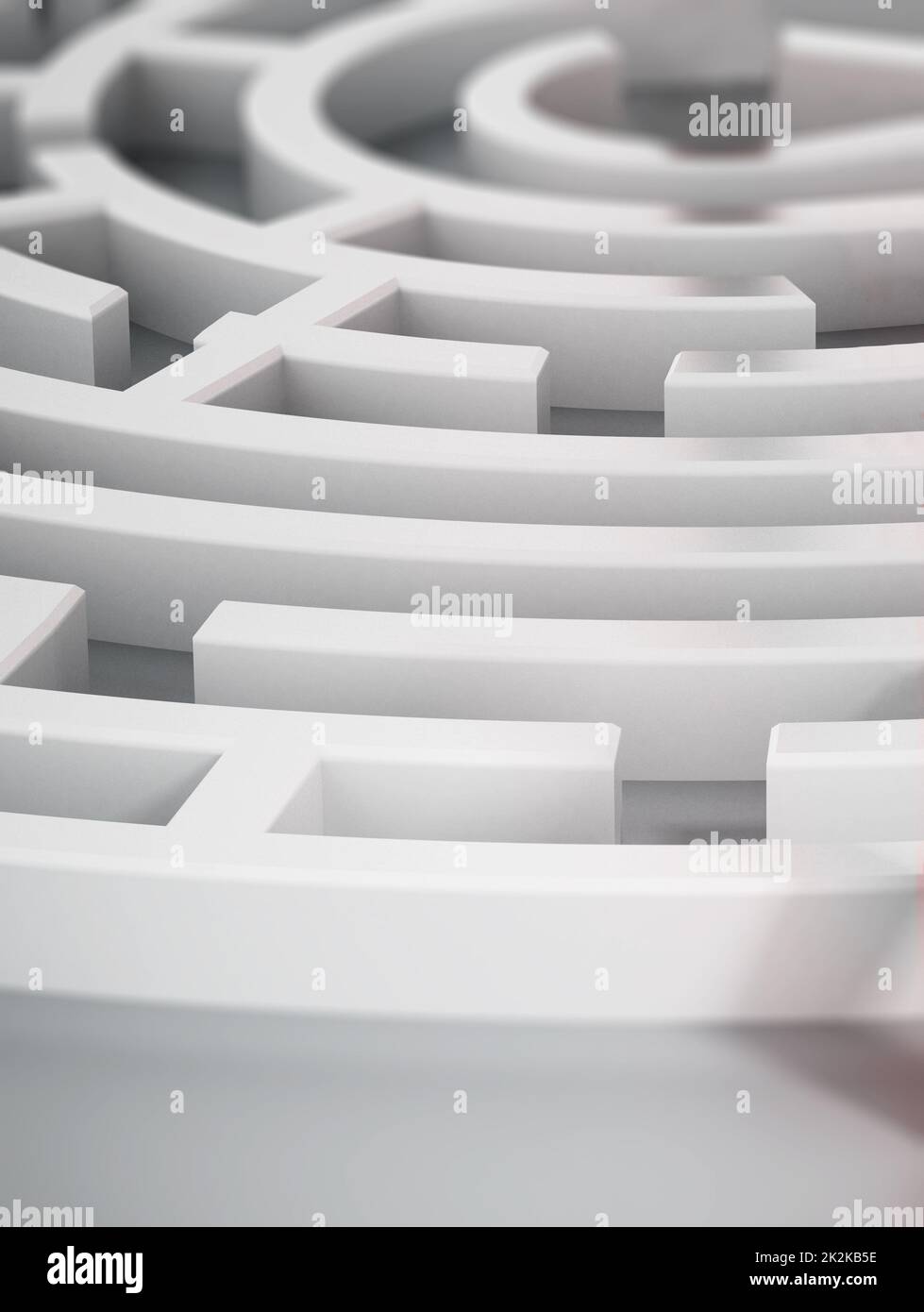 Detailansicht aus einem weißen runden Labyrinth. 3D Abbildung Stockfoto