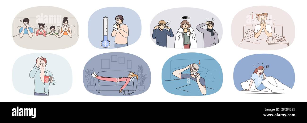 Ein Bündel von Unwohnten bleibt zu Hause und hat eine Infektion Stockfoto