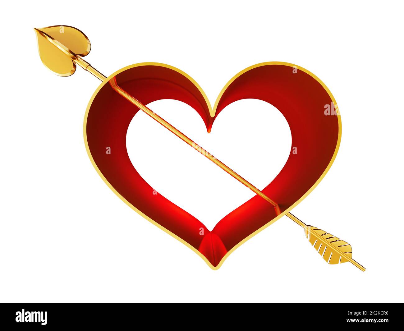 Amors Pfeil mit Herzform. 3D Abbildung Stockfoto