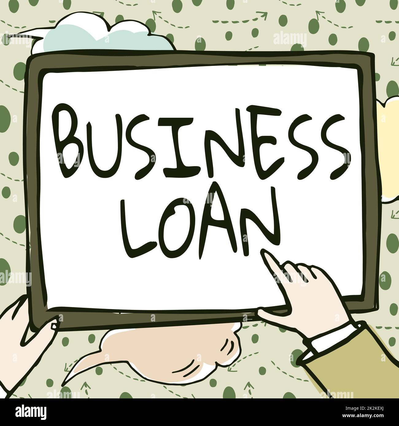 Handschriftlicher Text Business Loan. Business Showcase Credit Mortgage finanzielle Unterstützung Cash Advances Debt Hands Holding Paper zeigt neue Ideen umgeben von Sternen. Stockfoto