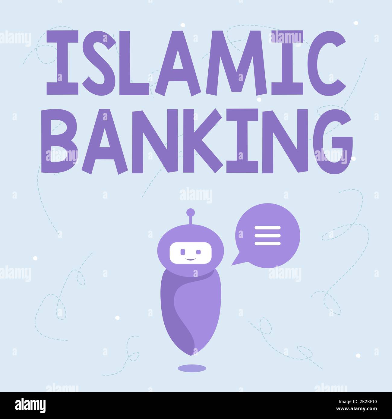 Textzeichen mit islamischem Bankwesen. Internet Concept Banking-System basierend auf den Prinzipien des islamischen Gesetzes niedlicher schwimmender Roboter, der uns neue wunderbare Informationen in Einer Chat Cloud erzählt. Stockfoto
