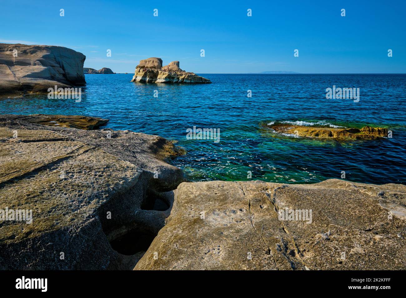 Berühmter Strand von Sarakiniko auf der Insel Milos in Griechenland Stockfoto