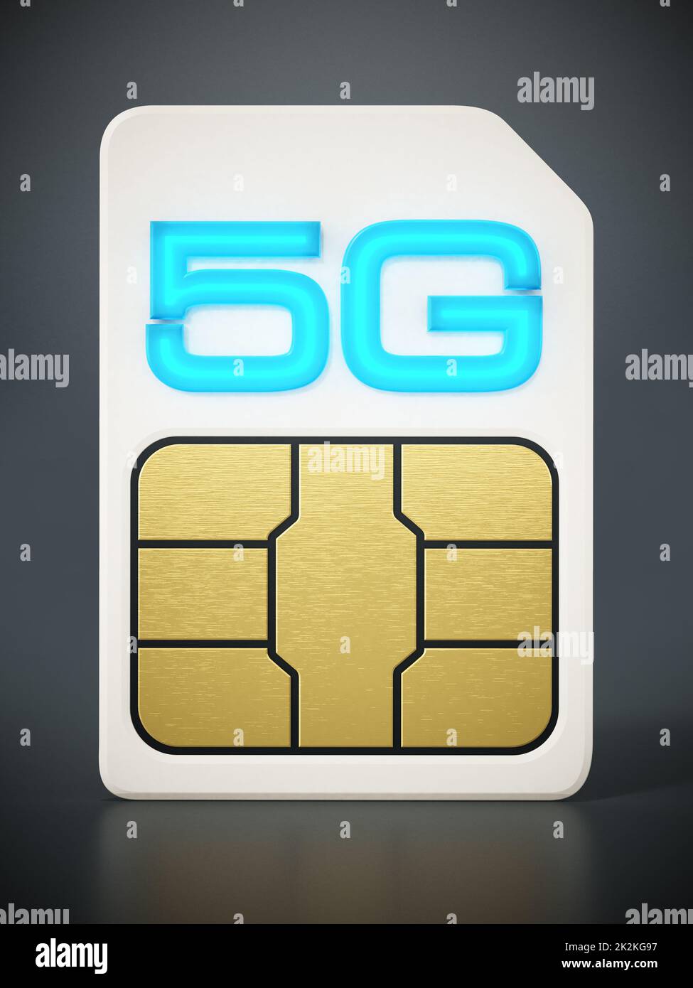 5G SIM-Karte auf grauem Hintergrund. 3D Abbildung Stockfoto