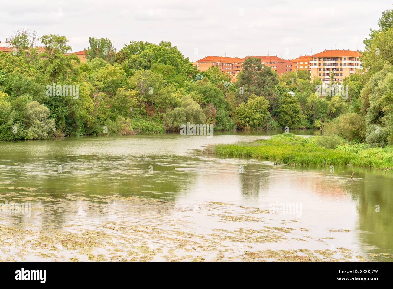 Panoramablick auf den Ebro, der durch Logroño, La Rja, Spanien fließt Stockfoto