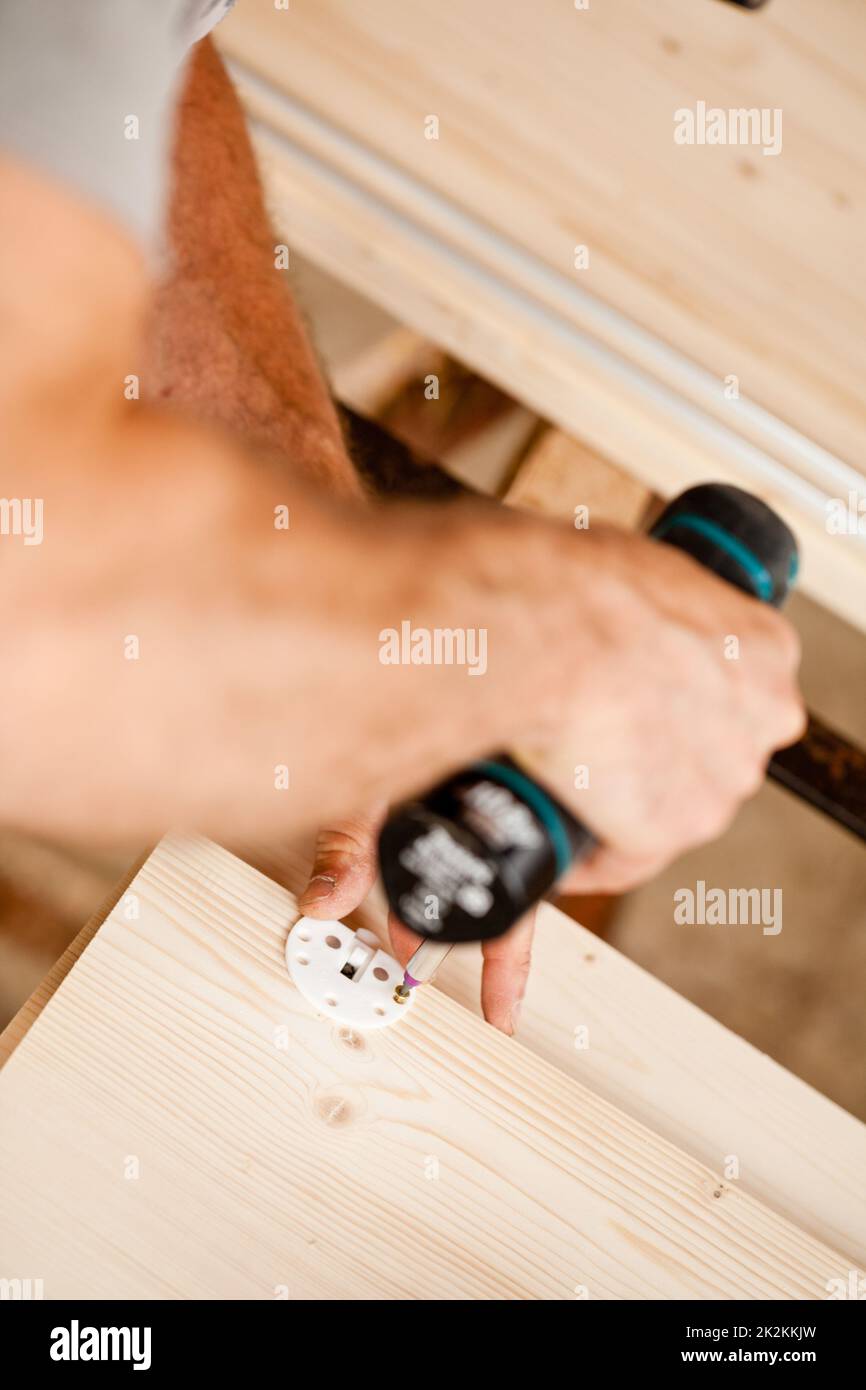 Konzentrieren Sie sich auf die Details der Arbeit eines Zimmermanns Stockfoto
