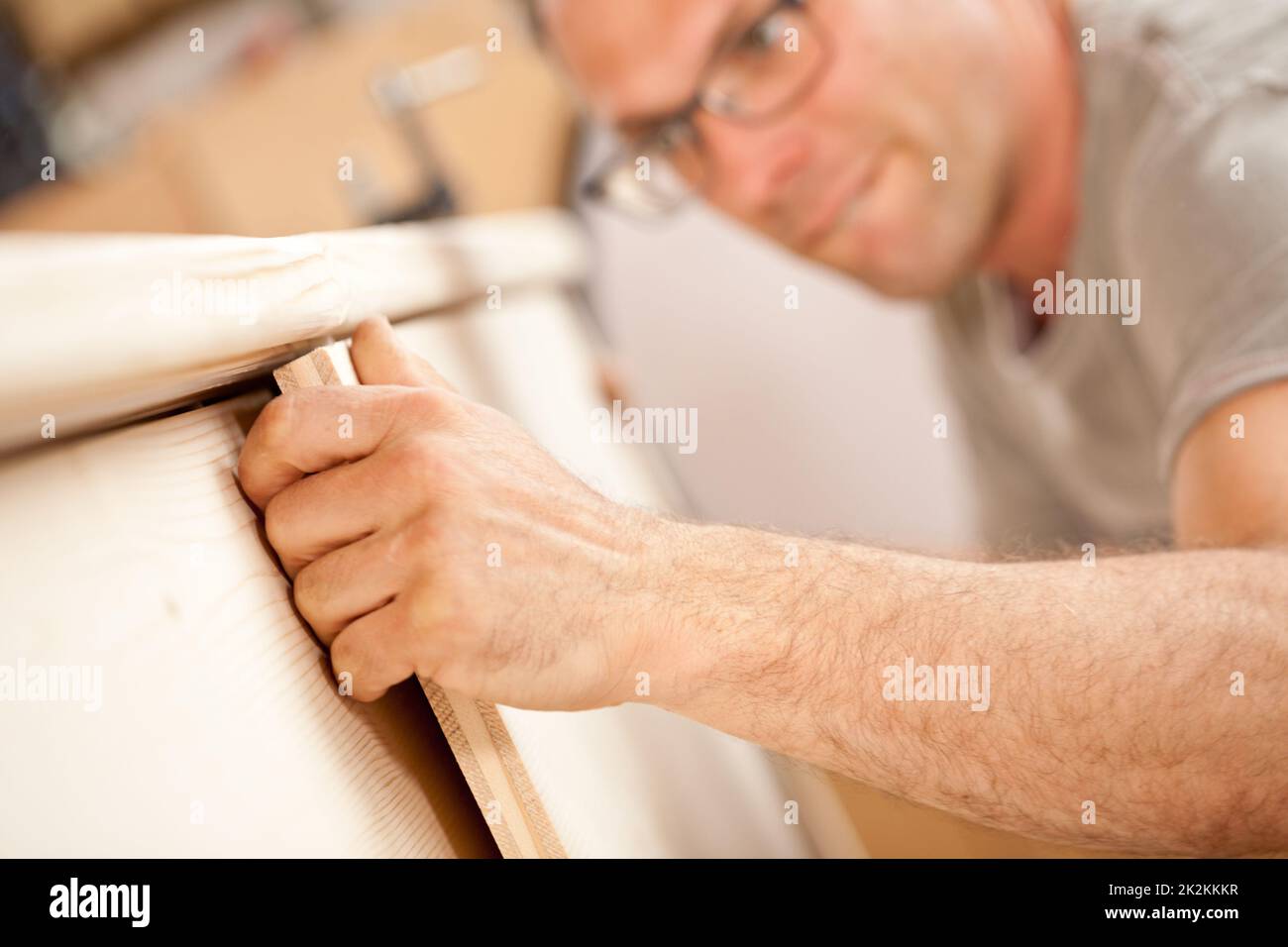 Die Hand eines Zimmermanns Stockfoto