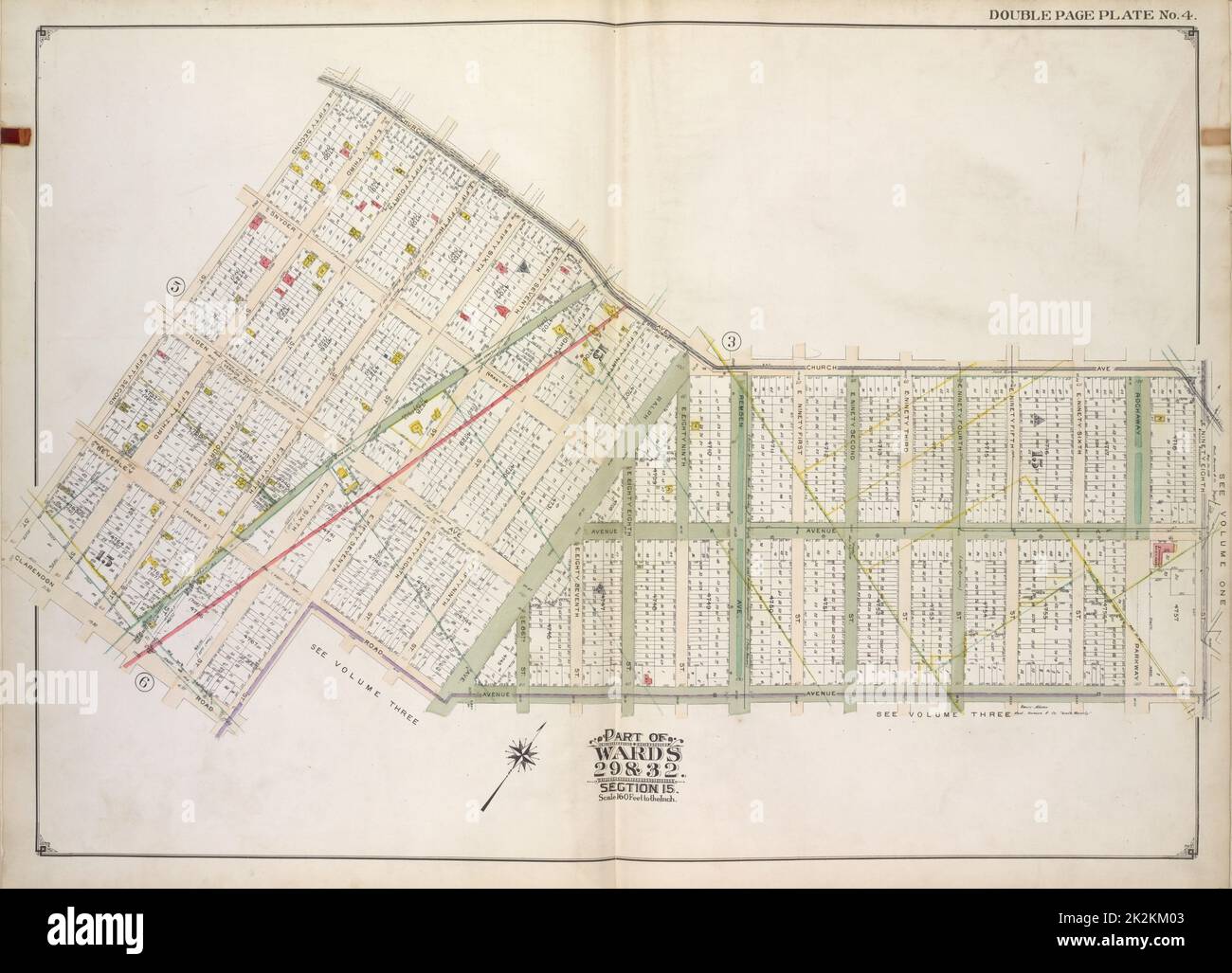 E.B. Hyde & Co. Kartografisch, Karten. 1916. Lionel Pincus und Prinzessin Firyal Map Division. Brooklyn (New York, N.Y.), Immobilien , New York (Bundesstaat) , New York, Maps Brooklyn, Vol. 2, Doppelseitenplatte Nr. 4; Teil der Bezirke 29 & 32, Abschnitt 15; Karte begrenzt durch Church Ave., E. 98. St.; einschließlich Avenue B, Beverley Road, Clarendon Road Stockfoto