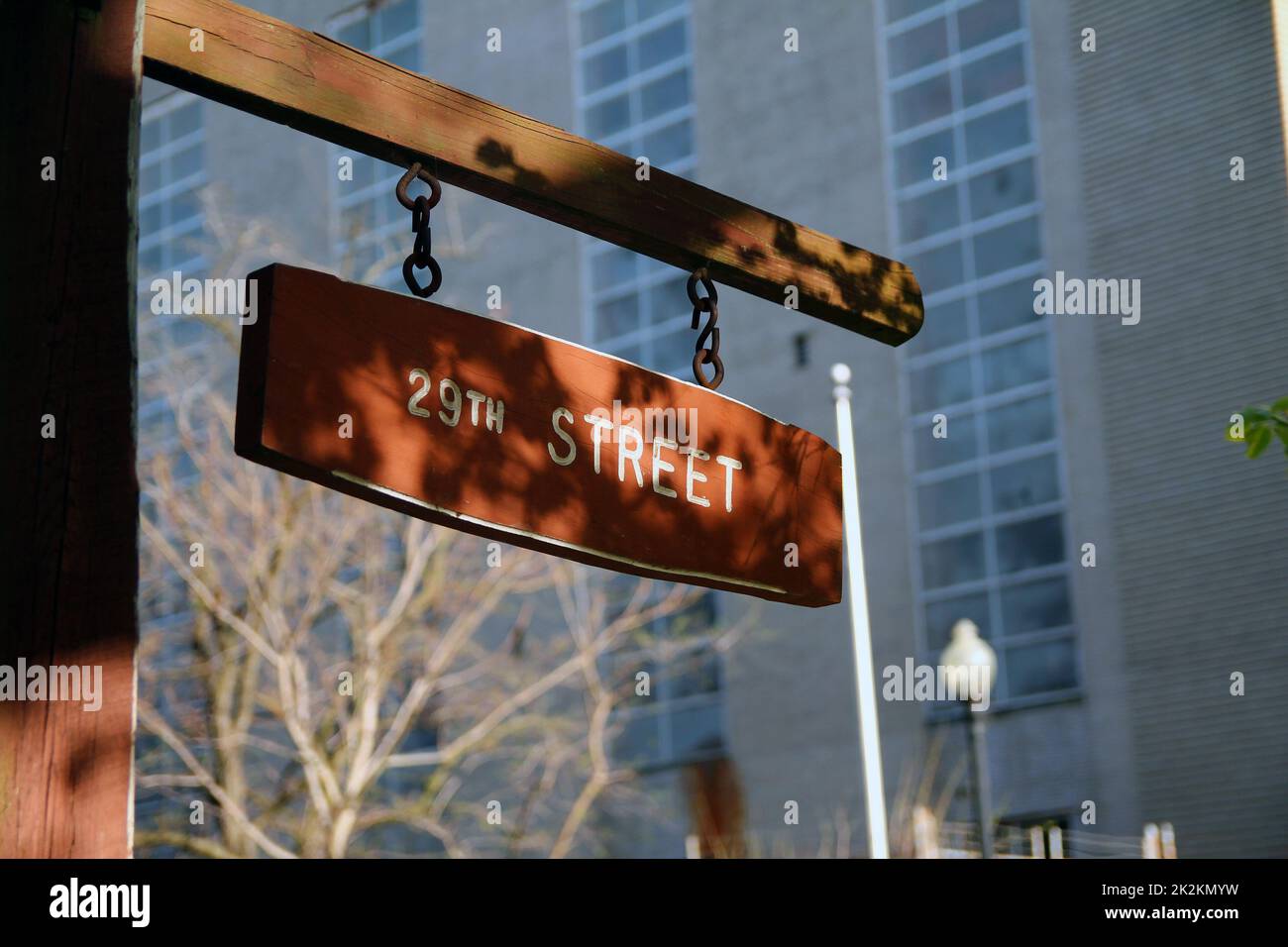 Historisches Schild an der 29.. Straße in Georgetown Stockfoto