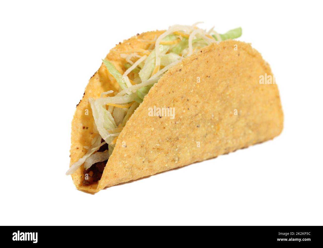 Knuspriger Taco mit Fleisch, isoliert auf weißem Hintergrund Stockfoto