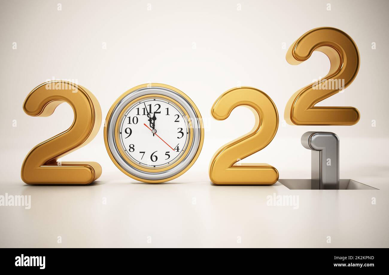Jahr 2021 wird zu 2022. Neujahrskonzept 2022. 3D Abbildung Stockfoto