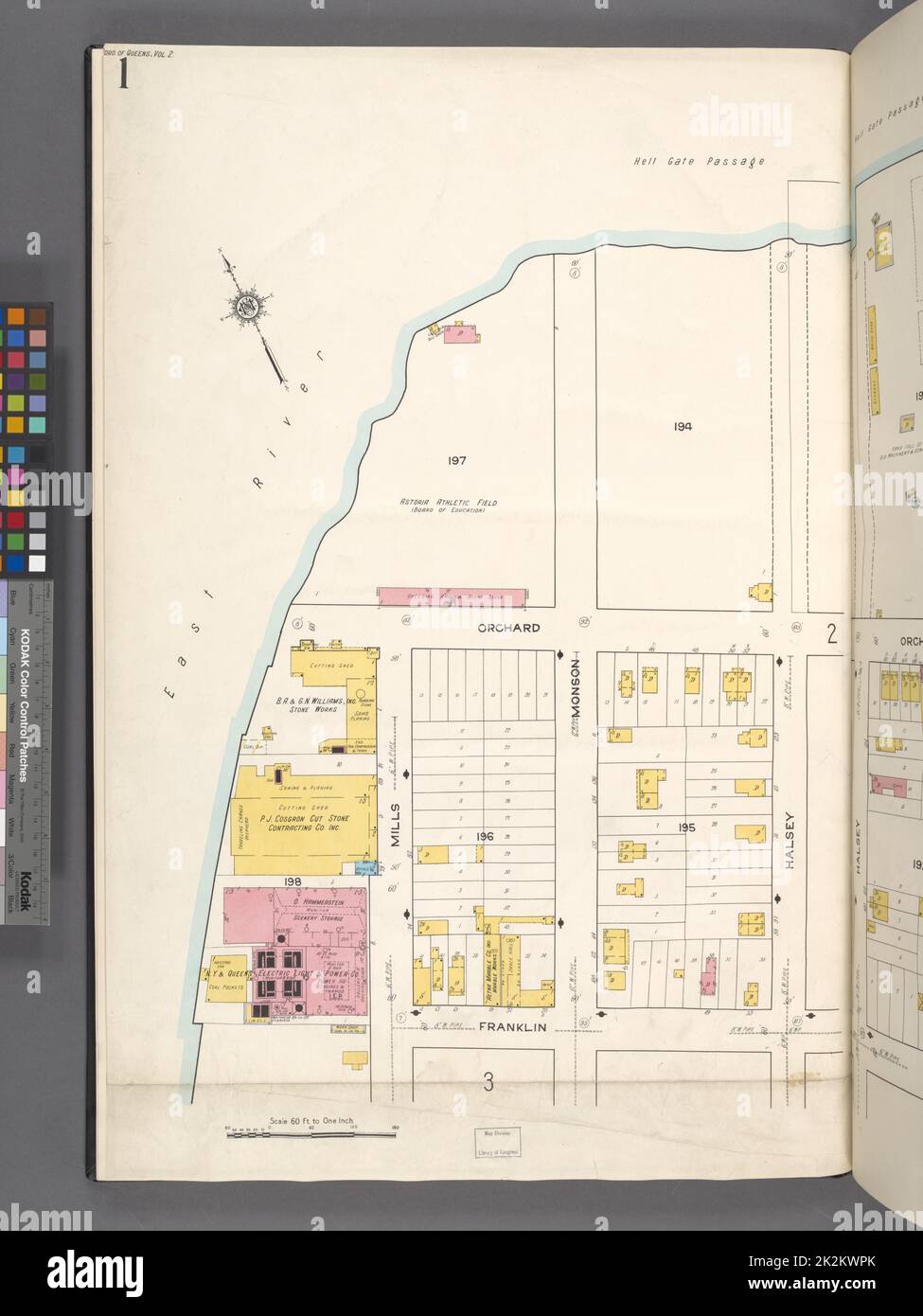 Kartografisch, Karten. 1884 - 1936. Lionel Pincus und Princess Firyal Map Division. Feuerversicherung , New York (Staat), Immobilien , New York (Staat), Städte & Orte , New York (Staat) Queens V. 2, Plate No. 1 Karte begrenzt durch East River, Halsey, Franklin Stockfoto