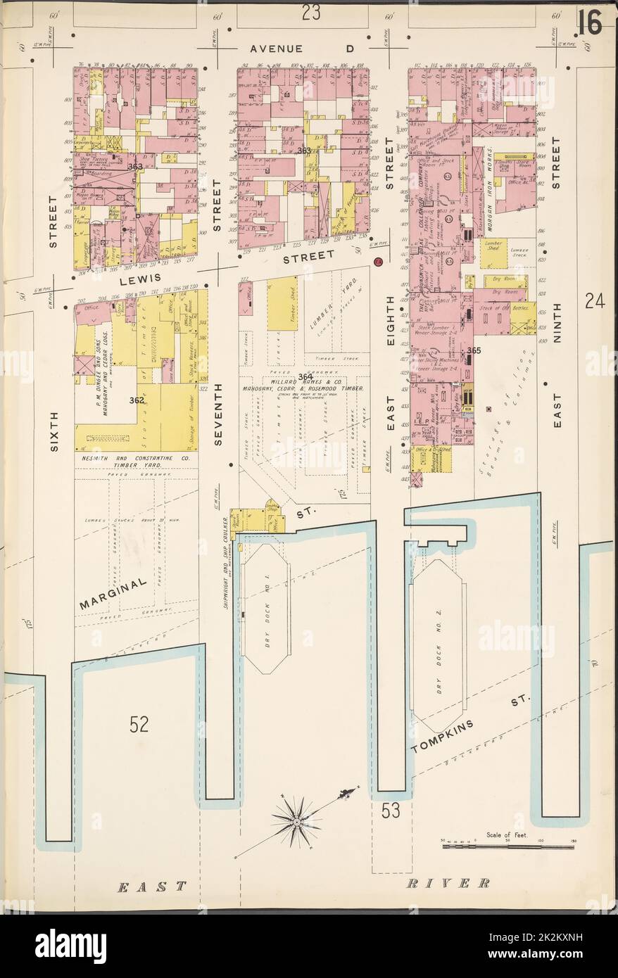 Kartografisch, Karten. 1884 - 1936. Lionel Pincus und Princess Firyal Map Division. Feuerversicherung , New York (Staat), Immobilien , New York (Staat), Städte & Orte , New York (Staat) Manhattan, V. 2, Plate No. 16 Karte begrenzt durch Avenue D, E. 9. St., Tompkins St., 6. St. Stockfoto