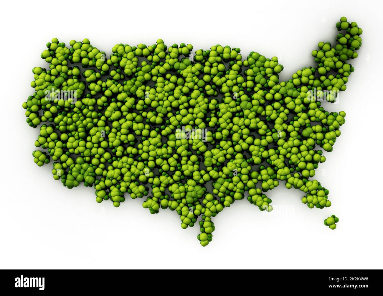 Karte der USA mit einfachen Bäumen. 3D Abbildung Stockfoto