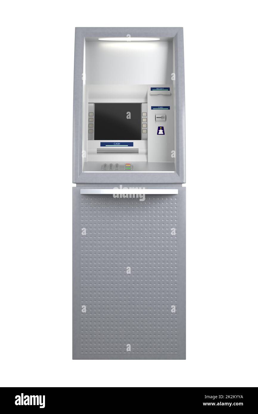 ATM-Maschine isoliert auf weißer 3D-Abbildung Stockfoto