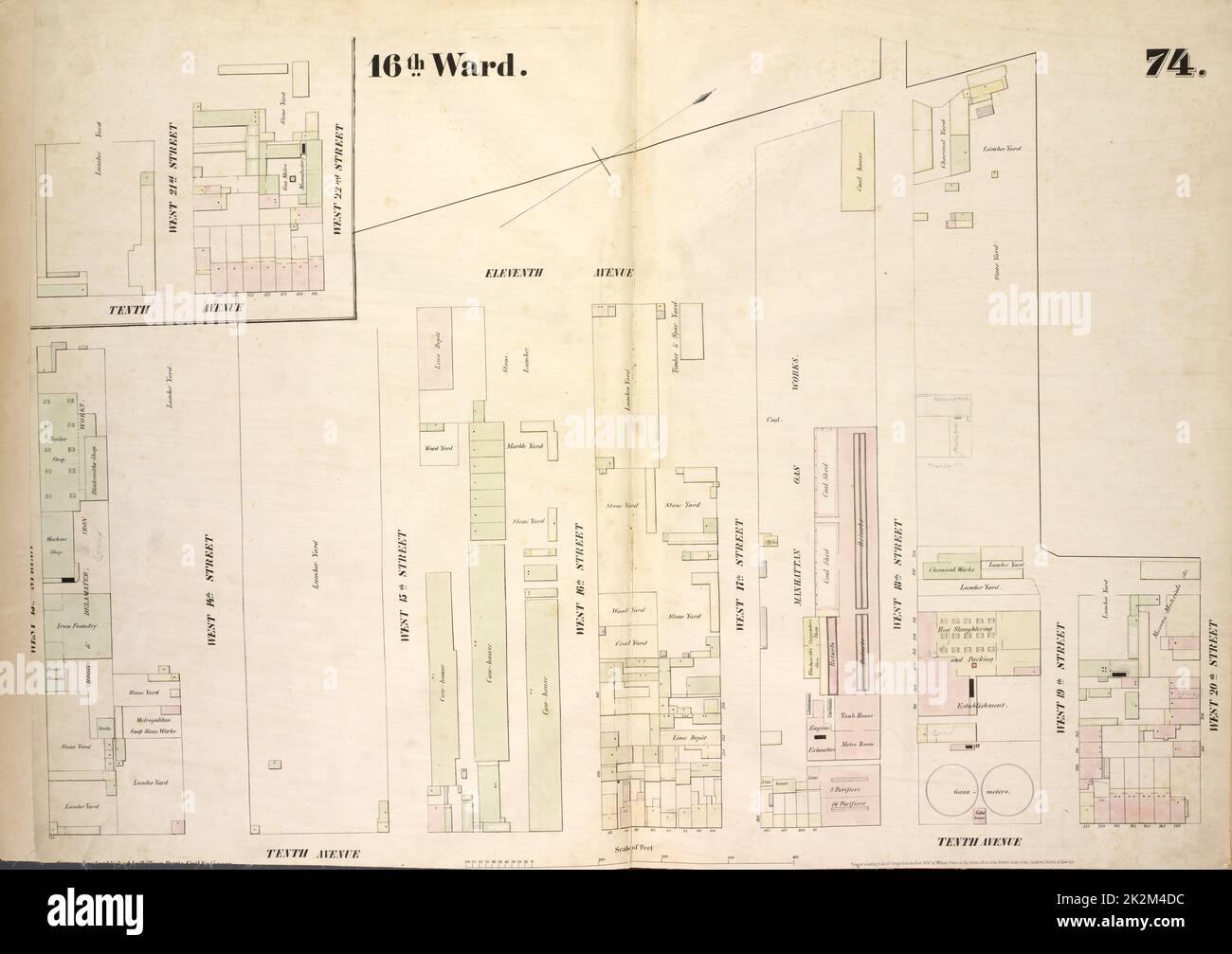 Kartografisch, Karten. 1854. Lionel Pincus und Prinzessin Firyal Map Division. Manhattan (New York, N.Y.), Immobilien , New York (Bundesstaat) , New York, Feuerversicherung Schild 74: Karte begrenzt durch Elventh Avenue, West 20. Street, Tenth Avenue, West 13. Street Stockfoto