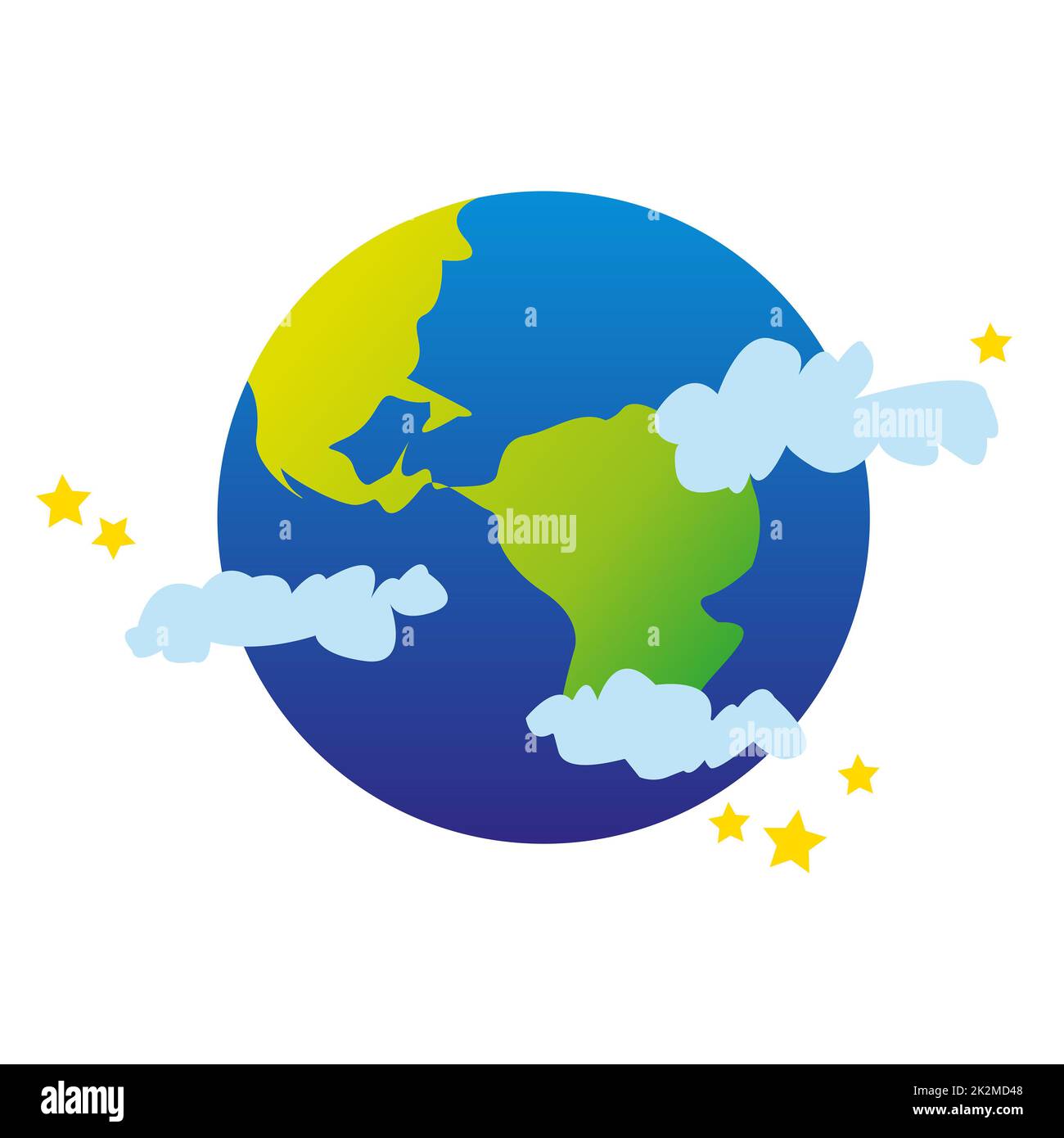 Planet Erde umgeben von Wolken und Sternen Stockfoto