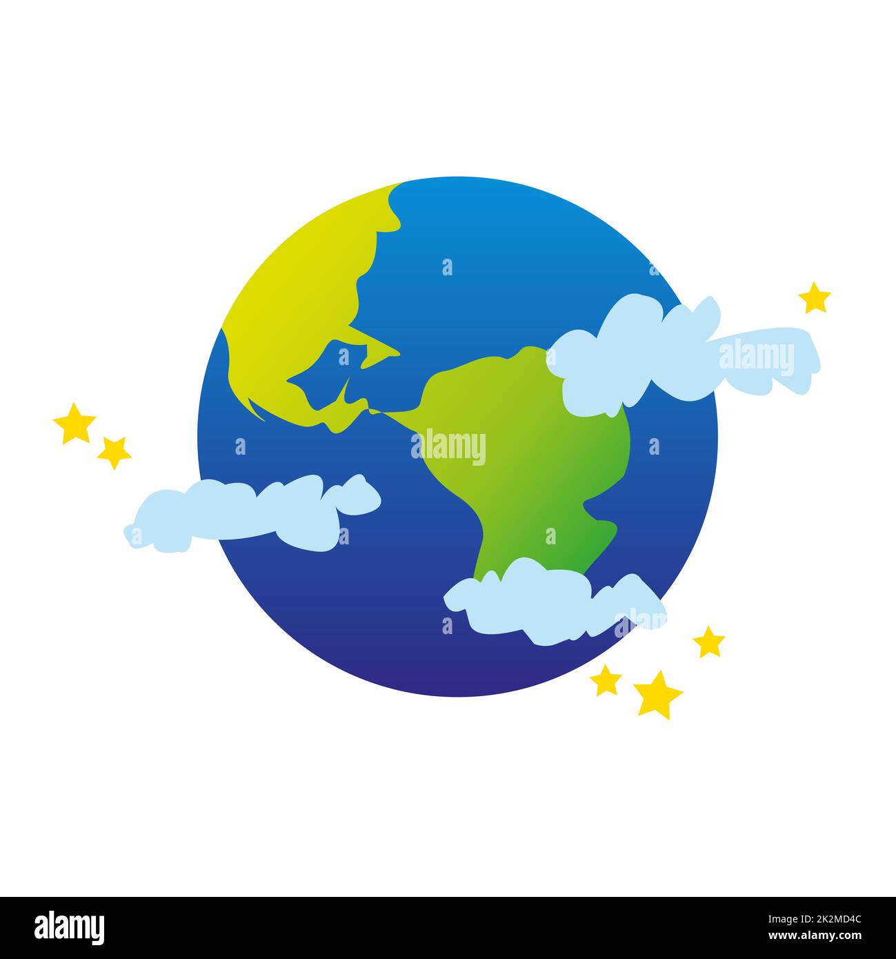 Planet Erde umgeben von Wolken und Sternen Stockfoto