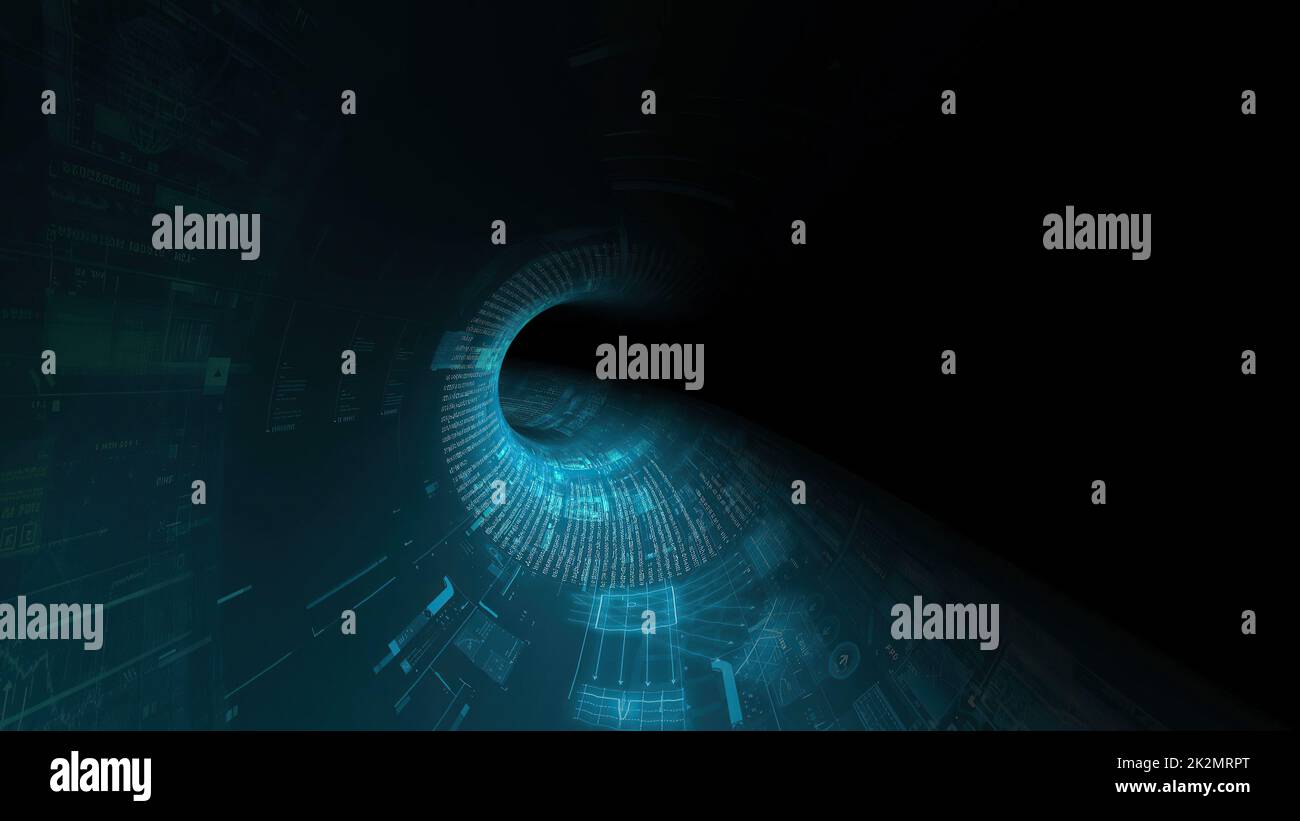 Fahren Sie durch den digitalen Binärdatentunnel.3D Abbildung Stockfoto