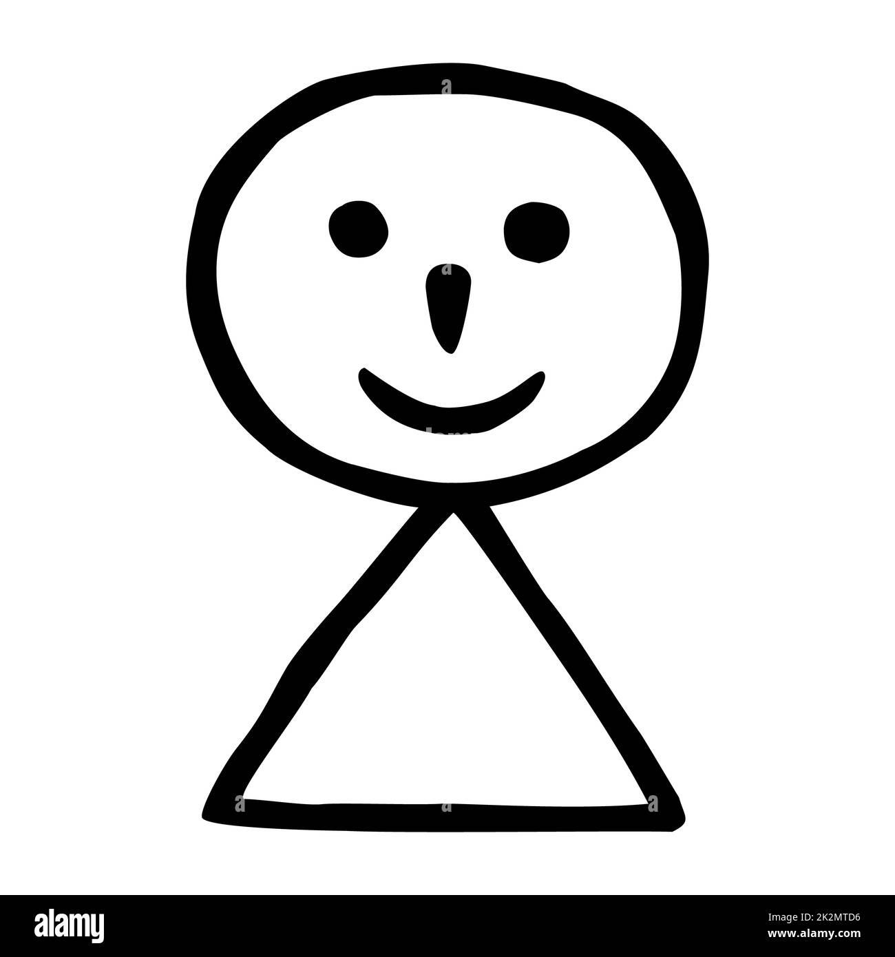 Doodle Woman oder geschlechtsloses Personensymbol mit dünner schwarzer Linie. Stockfoto
