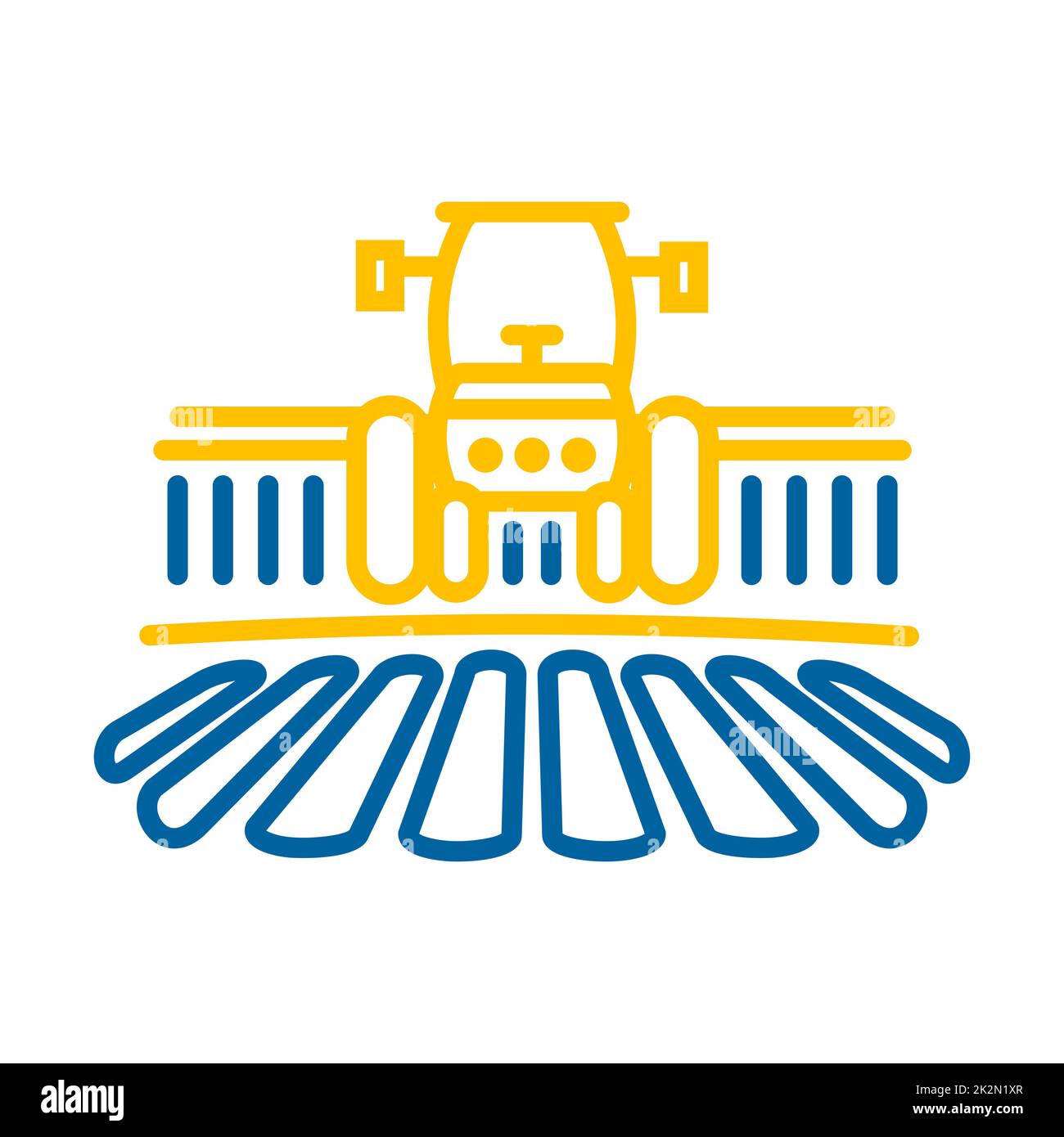 Der Traktor verarbeitet die Erde als Symbol für ländliche Landschaften Stockfoto