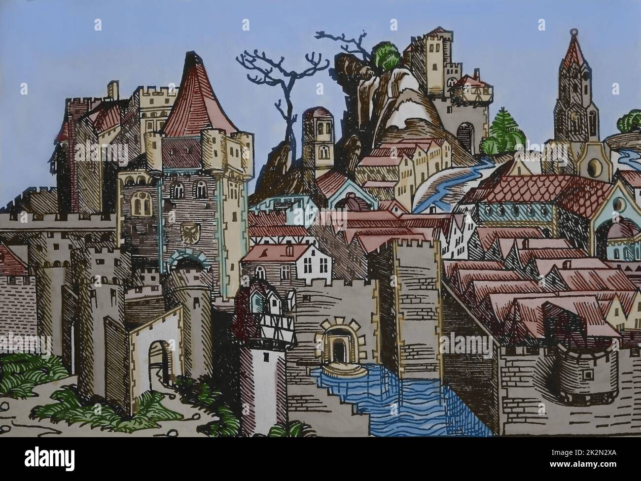 Genf. Gravur. Die Nürnberger Chronik. 15. Jahrhundert. Stockfoto