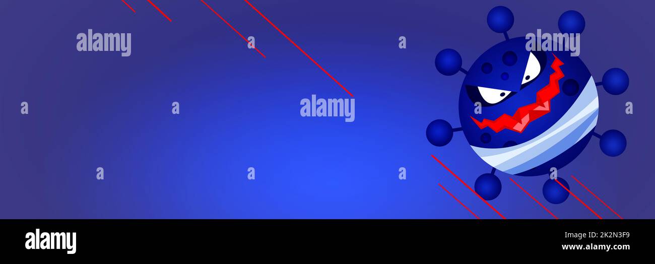 Lustige Covid-19 Zelle mit offenem Mund und einer Krone auf dem Kopf. 3D Abbildung Stockfoto