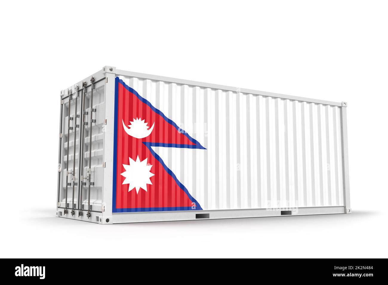 Shipping Cargo Container strukturiert mit Flagge von Nepal. Isoliert. 3D Rendering Stockfoto