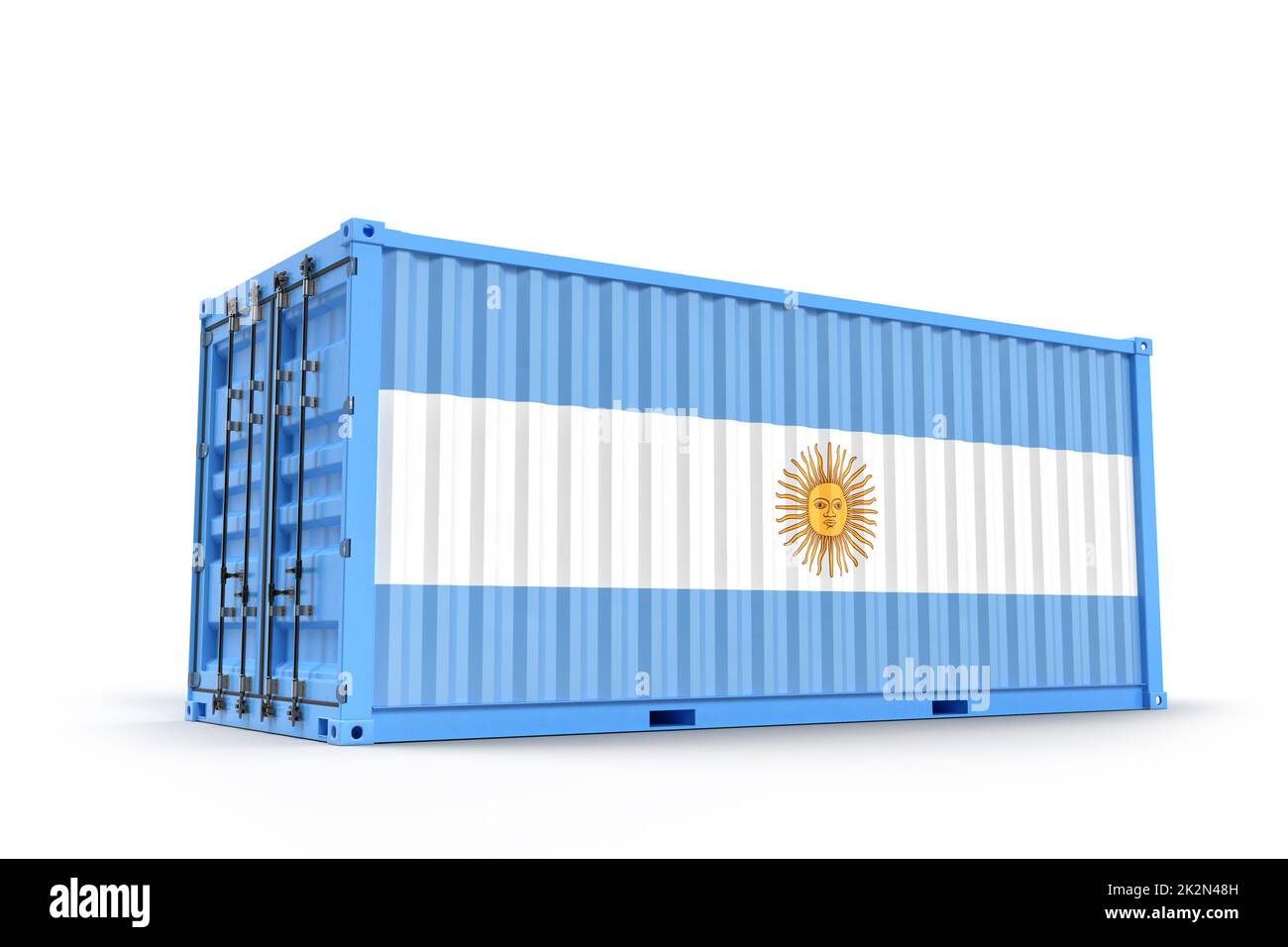 Shipping Cargo Container strukturiert mit Flagge von Argentinien. Isoliert. 3D Rendering Stockfoto