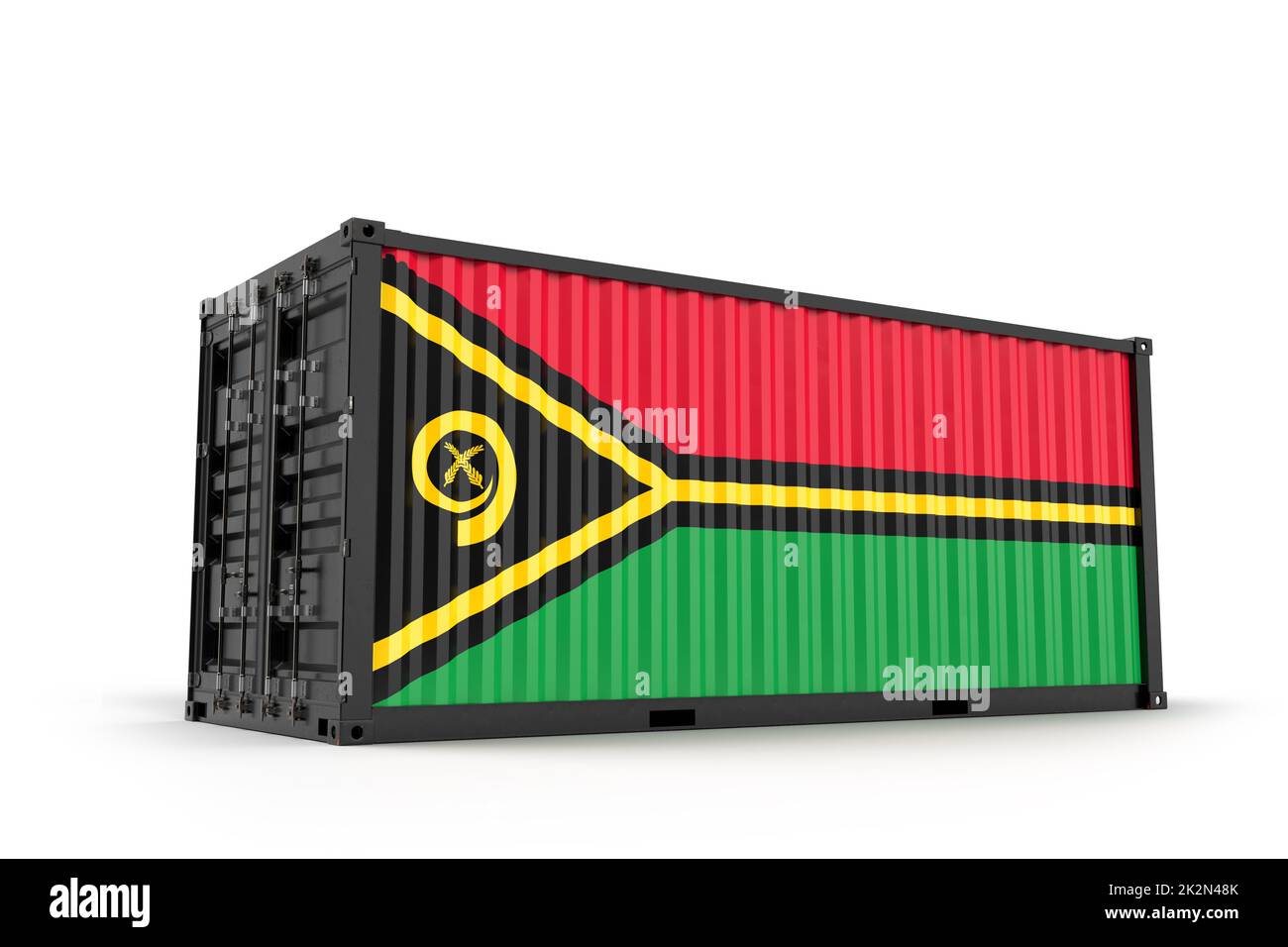Frachtcontainer mit Flagge von Vanuatu strukturiert. Isoliert. 3D Rendering Stockfoto